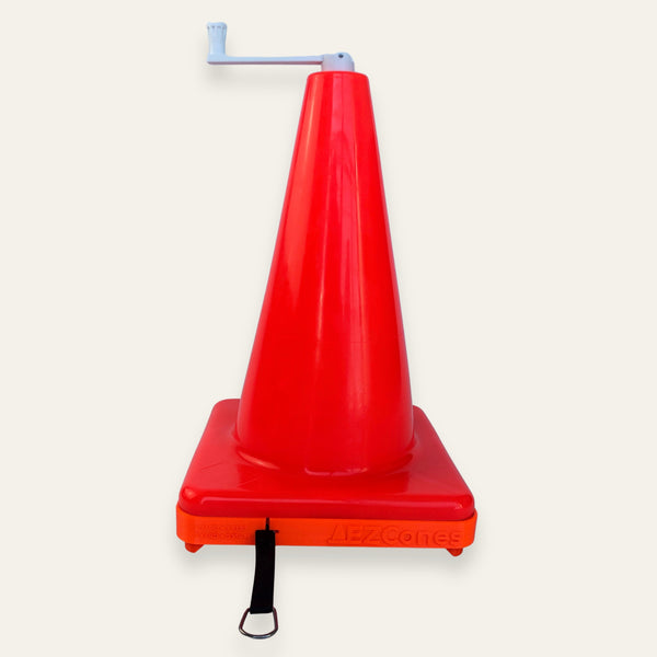 EZCone training cone with built-in 40-yard measuring tape on a field